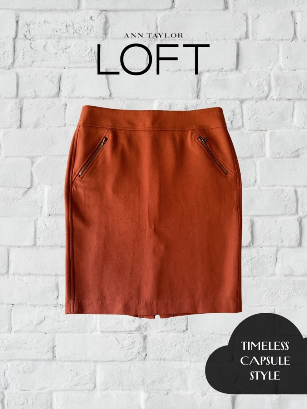 LOFT Burnt Orange Pencil Skirt | Work Office Fall | Stretchy + Comfy | Size 8